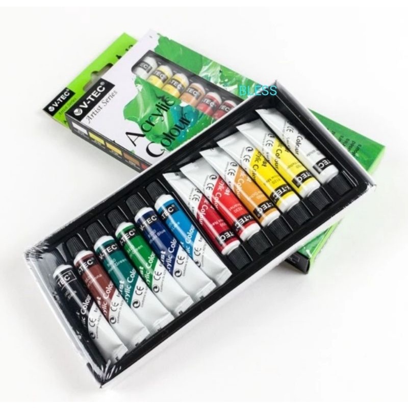 

Cat Akrilik V-TEC 12x6ml - V-TEC Acrylic Set 12 Warna - Cat V-TEC Cat Lukis Akrilik