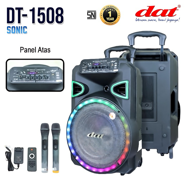 Speaker DAT DT-1508 speaker bluetooth portabel 15inch speaker aktif full bass dilengkapi 2mic wirele