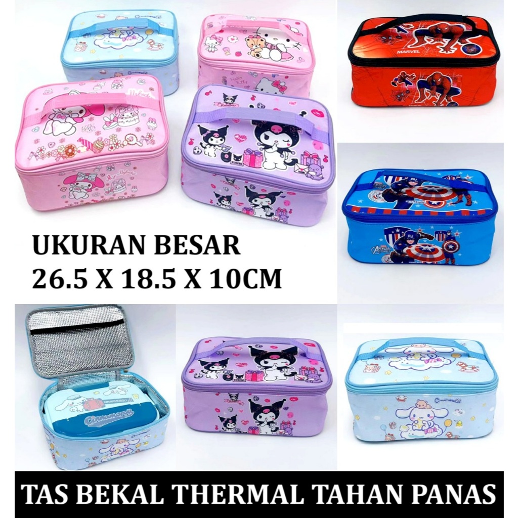 2025 Tas Bekal Thermal tahan panas anak sekolah tempat makan siang original import besar sanrio kuro