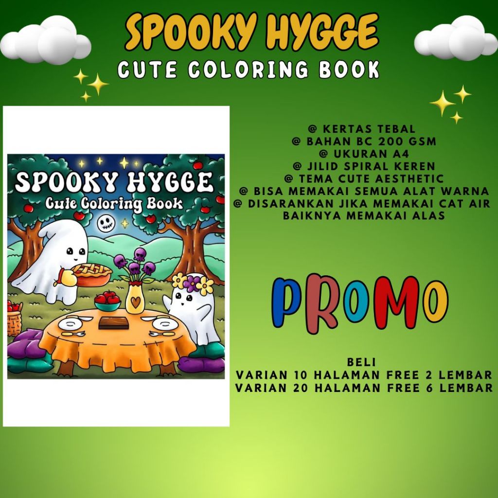 

SPOOKY HYGGE Cute Coloring Book Buku Mewarnai Gambar HD Lucu Bagus Murah Sketsa Menggambar Kertas Tebal