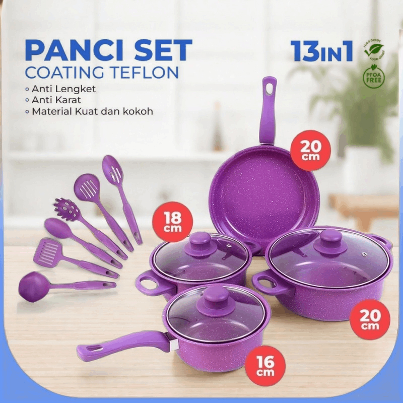 Iniana Official Shop Panci Set 13 Pcs Tutup Kaca Serbaguna panci set lengkap stainless steel Anti Le