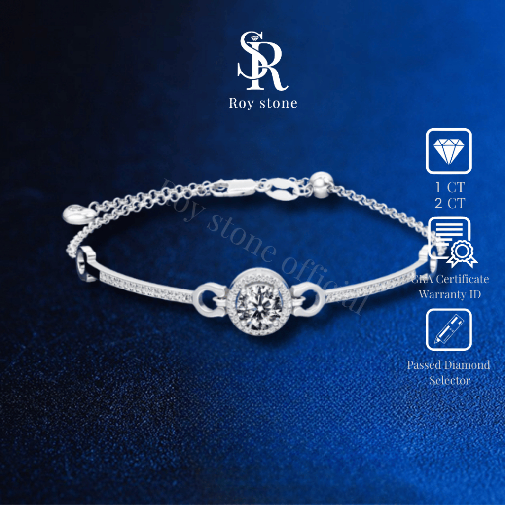 RoyStone - Gelang Bright Moon Bracelet Perhiasan Moissanite Sertifikat GRA Original Lapis Emas 18K