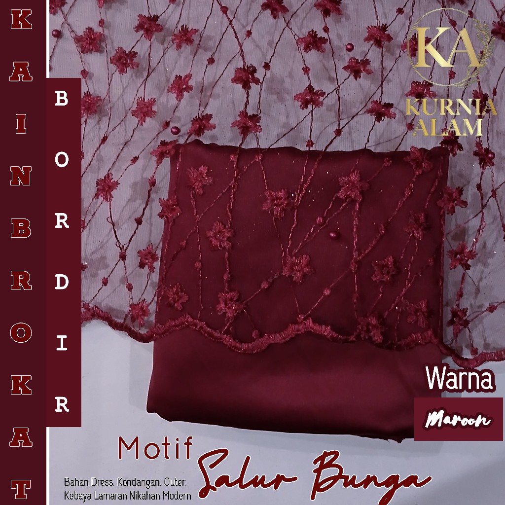 1/2 meter Kain Brukat Bordir Tile Prancis Etnik Sumba Sapto Premium warna MAROON Bahan Dress Kebaya 