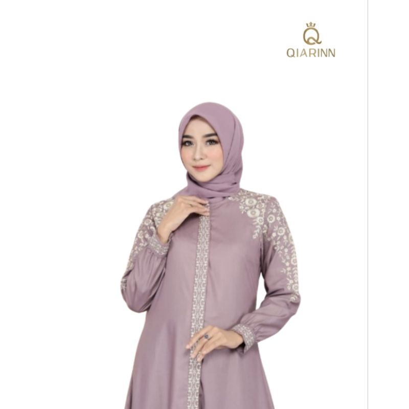 Qiarinn - Gamis Bordir Renata Kombinasi Swaroski Bahan Katun Toyobo