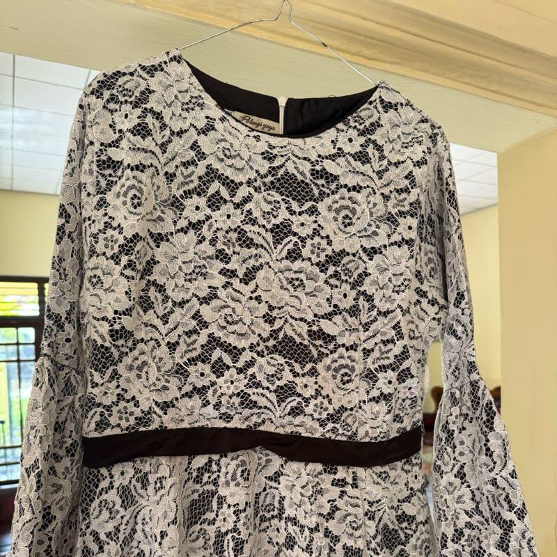 gamis brokat putih hitam