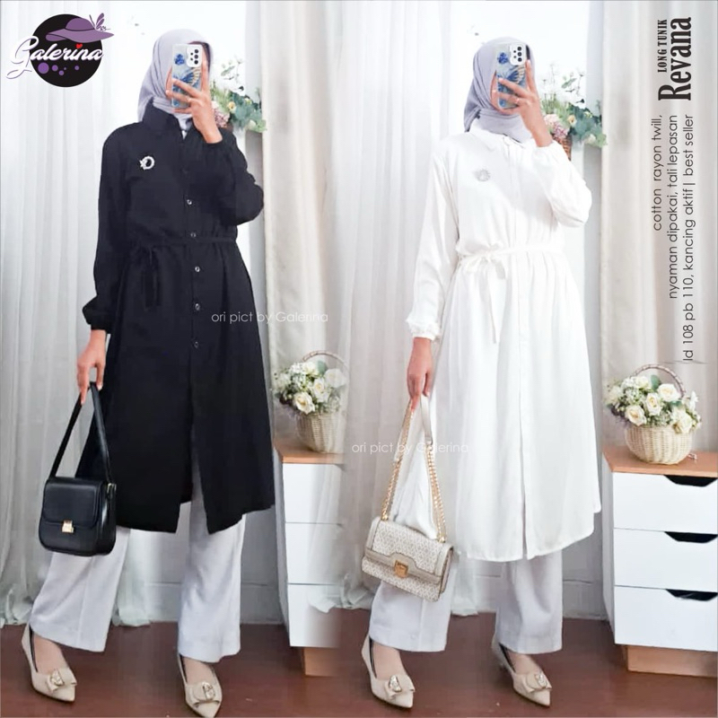 COD= NO CANCEL• Revana Long Tunic by Galerina• Tunik Rayon Polos Hitam Putih
