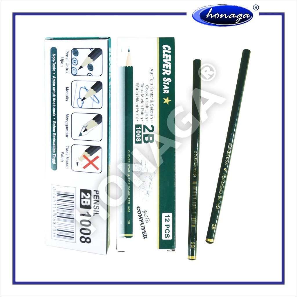 

1 LSN / 12 Pcs Pensil Clever Star 1008 2B Hijau Pencil