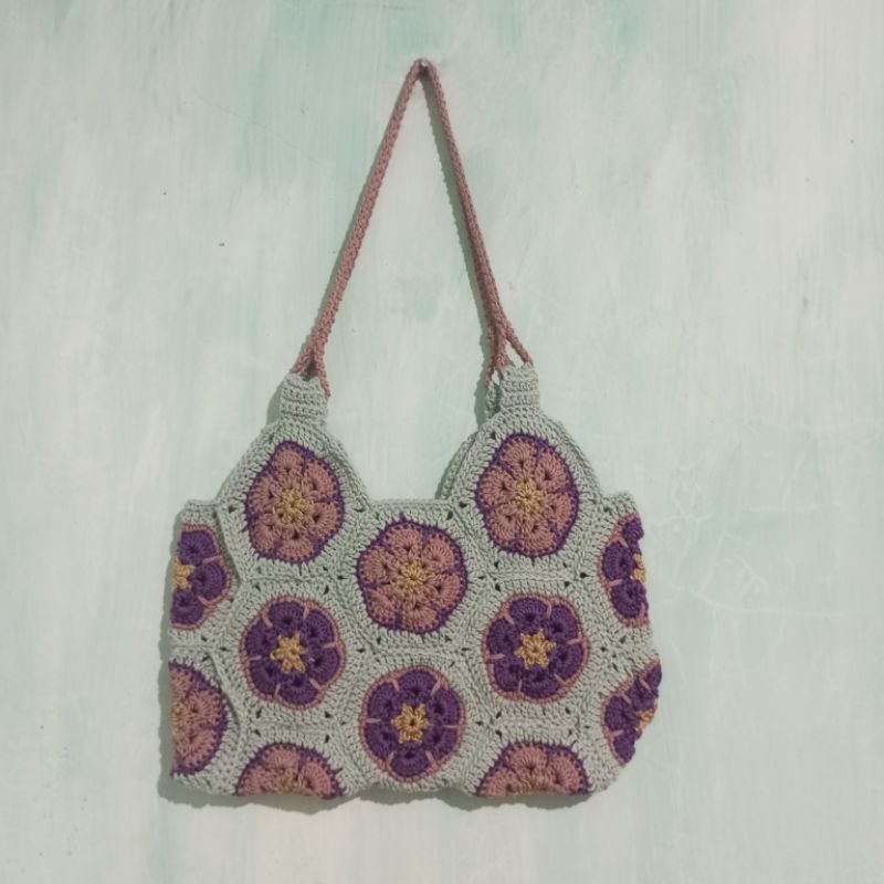 totebag rajut granny squere hexagonal/totebag rajut murah
