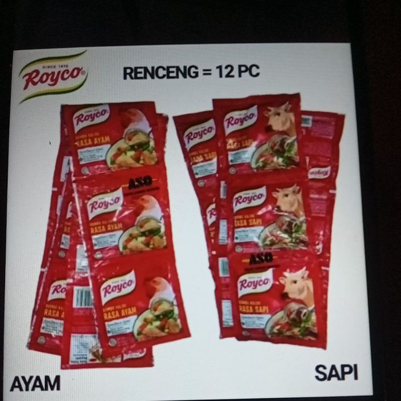 

ROYCO bumbu penyedap 9gr kaldu AYAM SAPI sachet Renceng (isi 12)