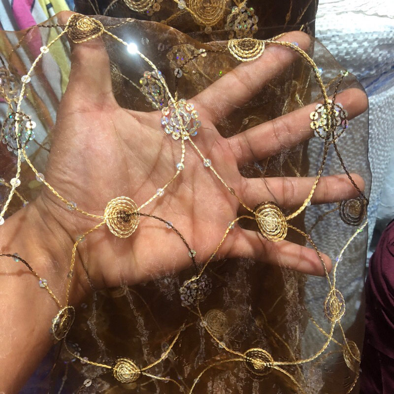 kain organza bodir motif bunga - kain organza diamod motif - kain organza motif premium shd