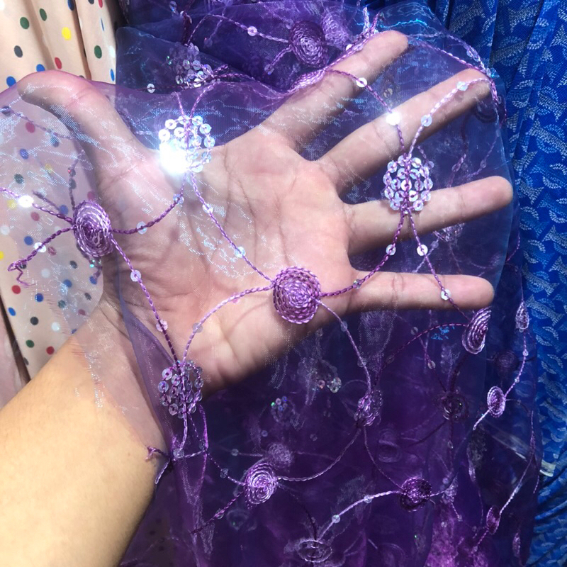 kain organza bodir motif bunga - kain organza diamod motif - kain organza motif premium shd