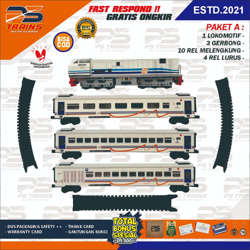 [ MODE CHARGER SET ] RANGKAIAN MAINAN MINIATUR KERETA API CC203 OCEAN BLUE EKSEKUTIF KEMENHUB Handma