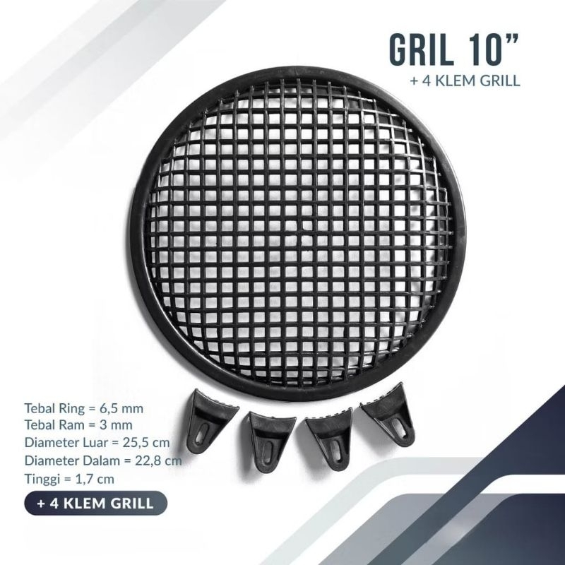Grill Subwoofer 10 inch Plastik Tebal Hitam + 4 Klem Tutup Ram Ring Speaker Subwofer Mobil 10inch Ja
