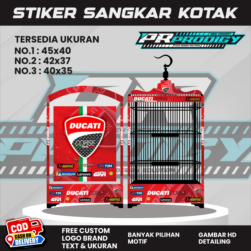 Stiker Decal Sangkar Burung / Sangkar Koper / Koper Kipas / Sangkar Kosan DUCATI CORSE
