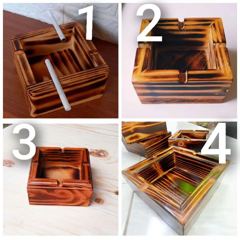 asbak kayu jati Belanda motif bakar kotak