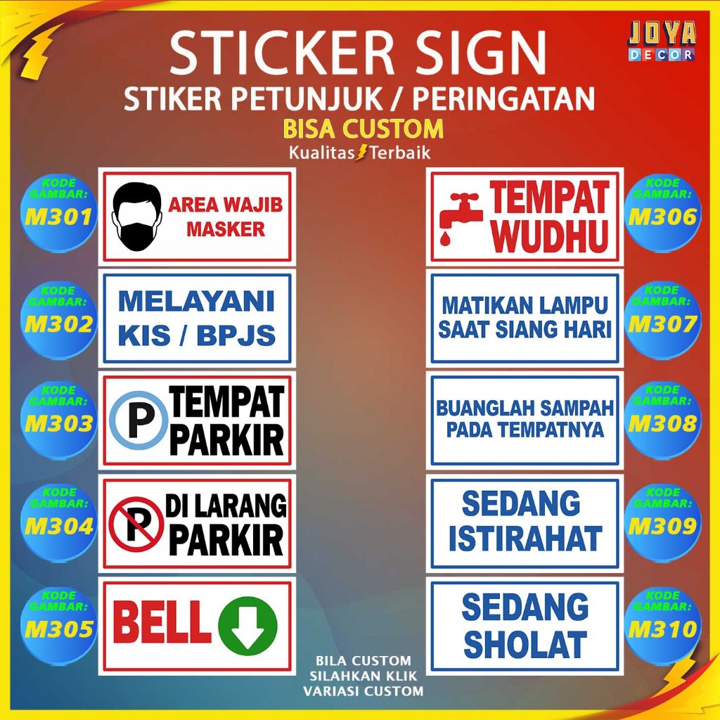 

Sticker Stiker Petunjuk Warning Pengumuman tempat parkir tempat wudhu istirahat sholat alat pemadam kebakaran M301