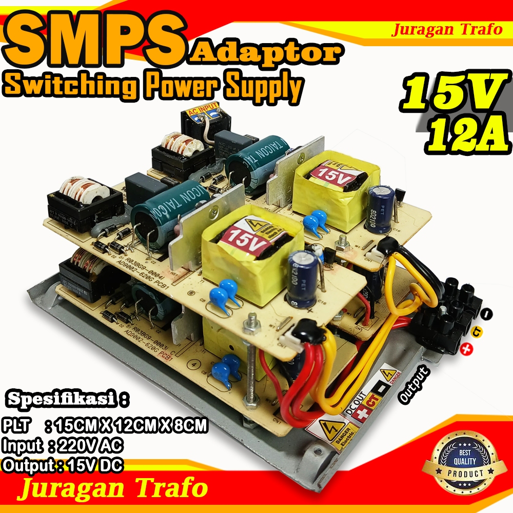 Adaptor SMPS Switching Power Supply 15V 12A CT dan Non CT