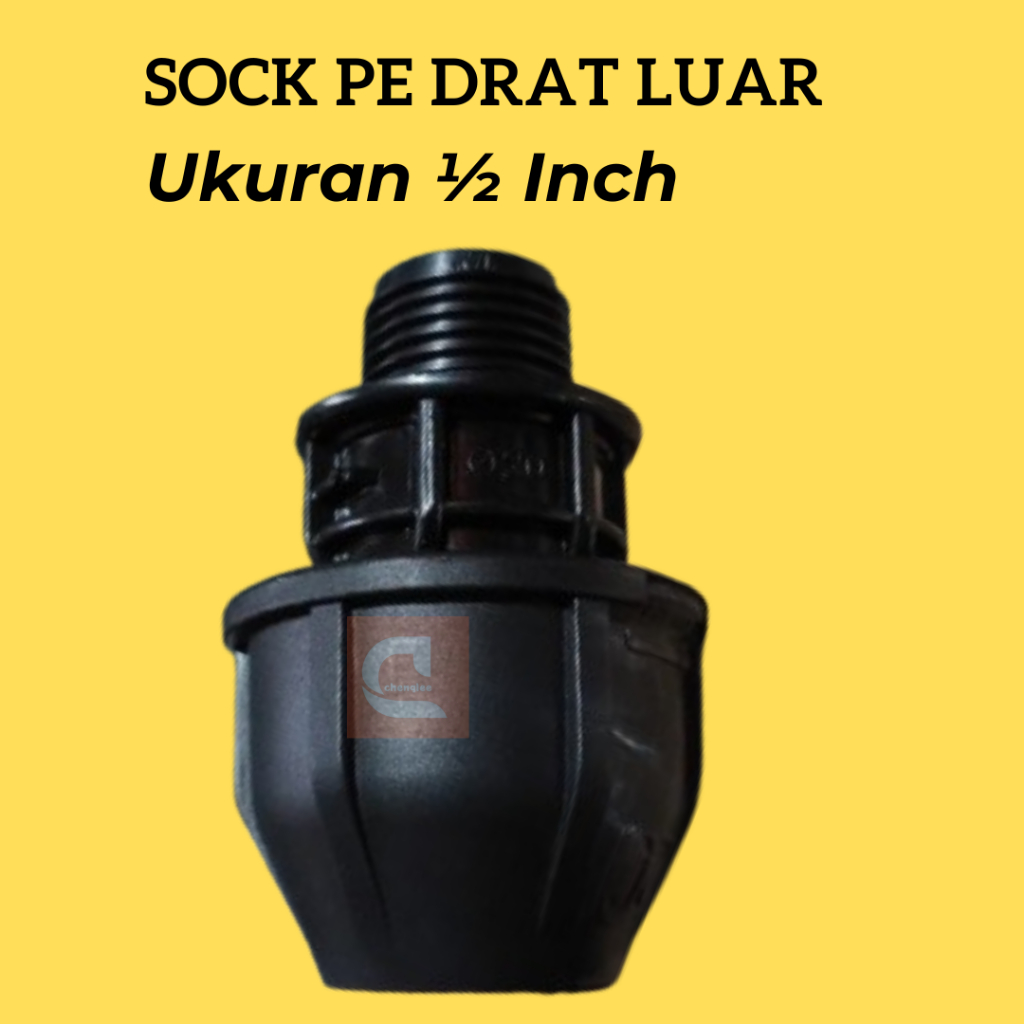 Sambungan Pipa Hitam Ukuran 1/2 Inchi Sok Drat Luar HDPE