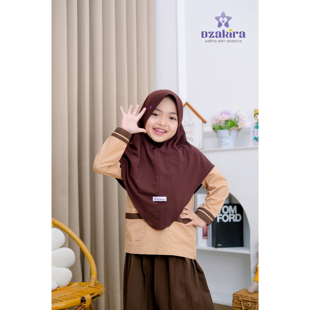 HIJAB YASMINE COKLAT HIJAB SEKOLAH INSTAN BASIC ANAK SEKOLAH TK,SD BAHAN JERSEY PREMIUM BY DZAKIRA