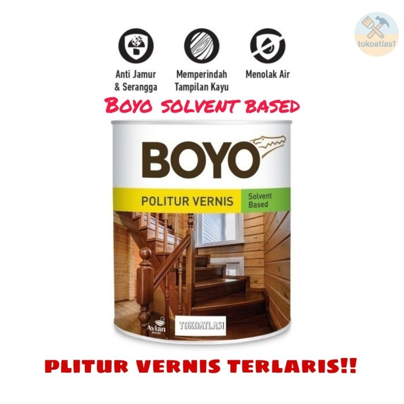 Boyo politur vernis 1kg, Boyo Woodstain solvent based, plitur kayu boyo 1kg, boyo plitur warna lengk