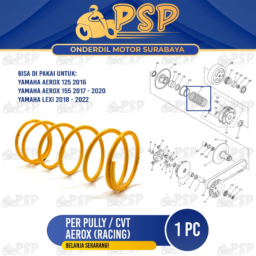 Per Pully CVT Aerox (Kuning) - Peer Pir Puli Puley CVT Yamaha Aerox 125 Aerox 155 Lexi Racing