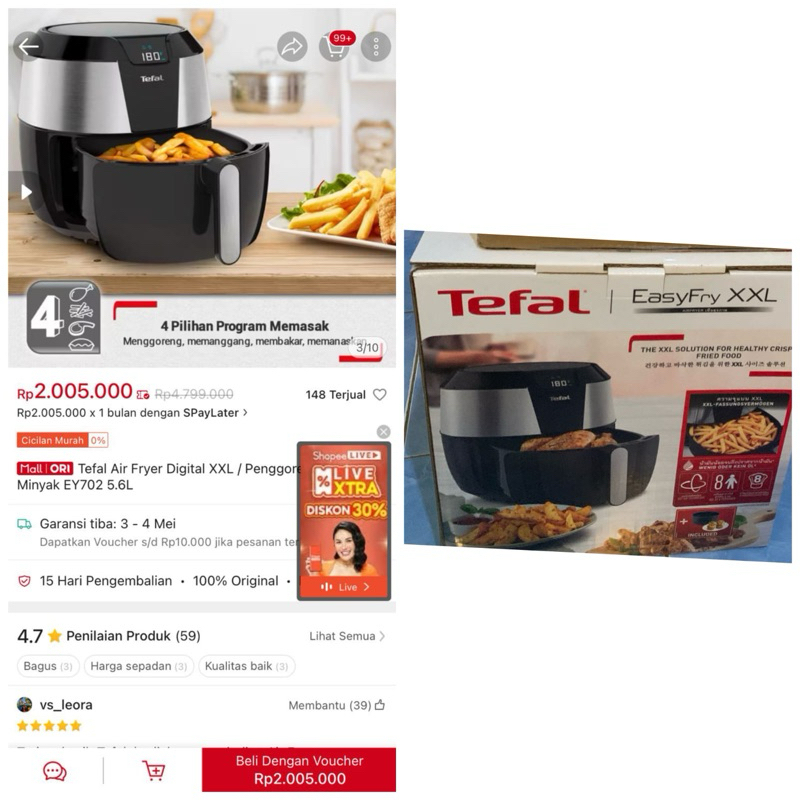 tefal air fryer ukuran xxl