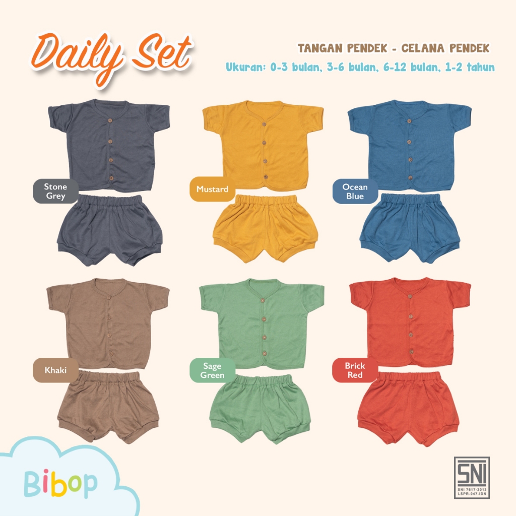 Baju Bayi Bibop Daily Set BJ Pendek dan Celana Pendek