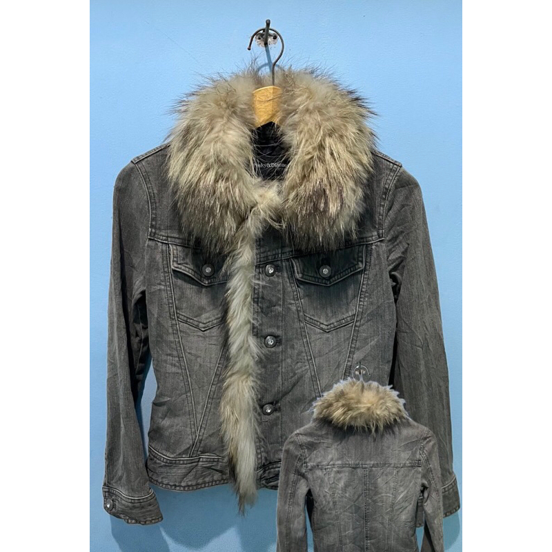 Archive Punk Grunge Grey Fur Denim Jacket  NOT hysteric glamour tornado mart ifsixwasnine number nin