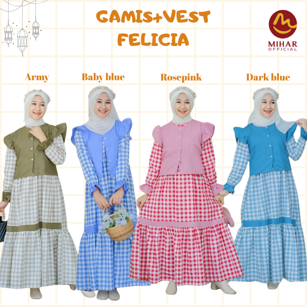 GAMIS OUTER ANAK | GAMIS VEST | GAMIS KOTAK-KOTAK | GAMIS  FELICIA