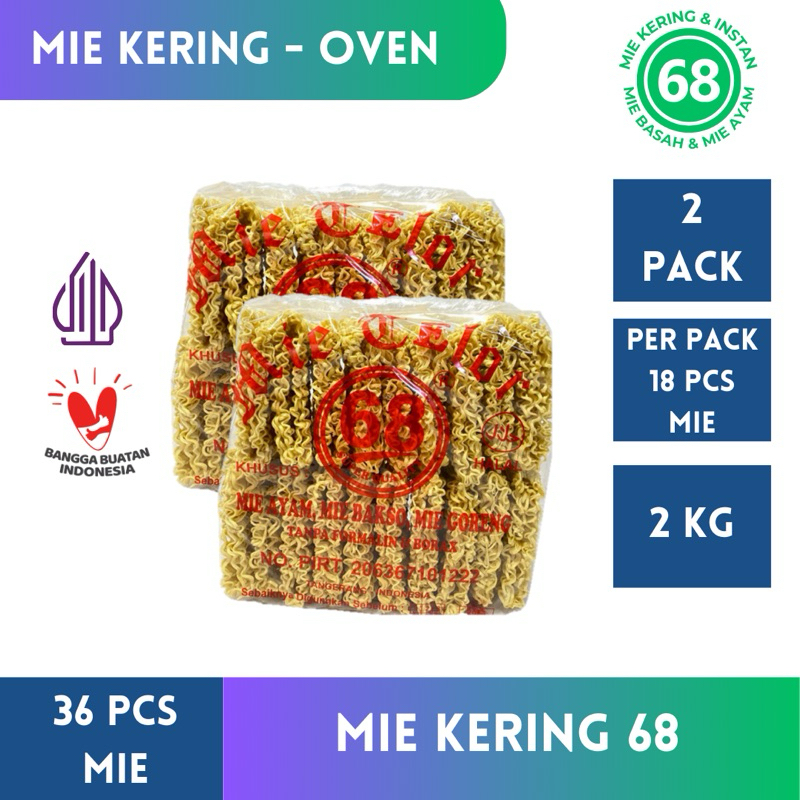 

Mie Telur 68 (Paket Bundle 2 KG 36 Mie) - Mie kering Mie kuning Mie telur burung dara mie atom bulan mie telur cap 3 ayam