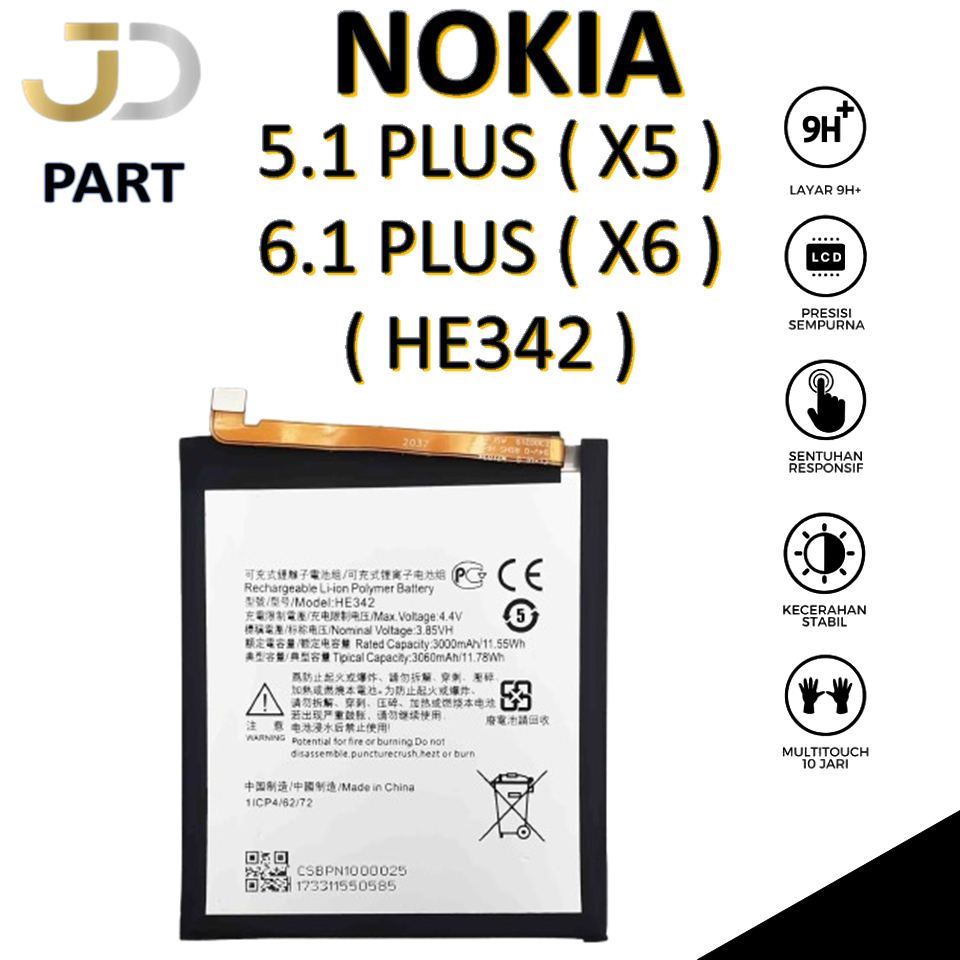 BATERAI NOKIA HE342 Nokia 5.1 PLUS ( X5 ) / 6.1 PLUS ( X6 )  Batre Batrai Baterai ORIGINAL 100%