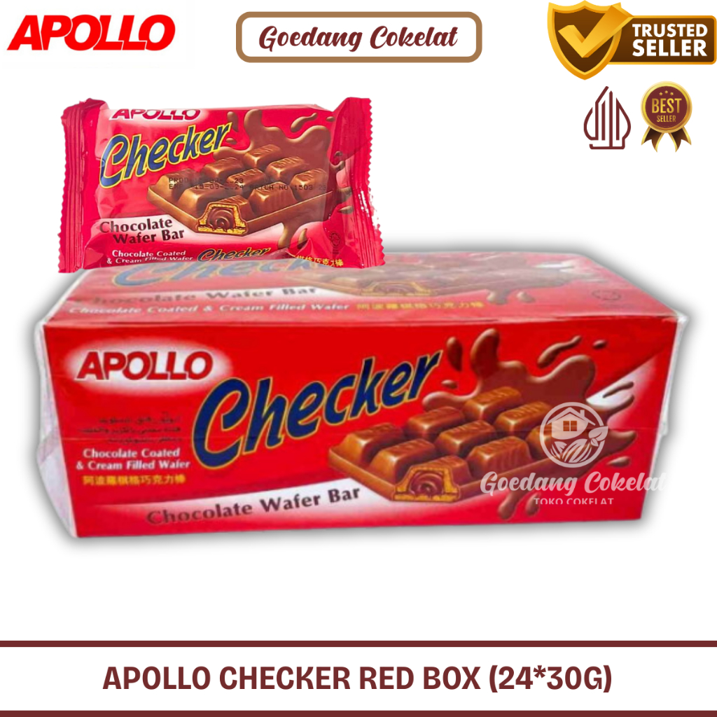 Apollo Checker Chocolate Wafer Bar Kemasan Jumbo Pack Merah 1 Box Isi 24 Pcs x 30g