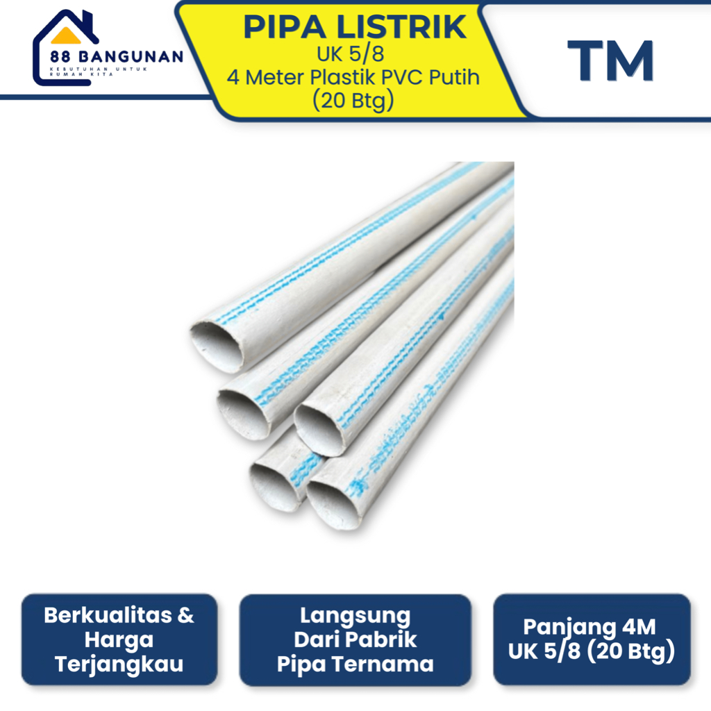 [1IKAT/20 BATANG] PIPA LISTRIK 5/8 TM PUTIH PANJANG 4 METER