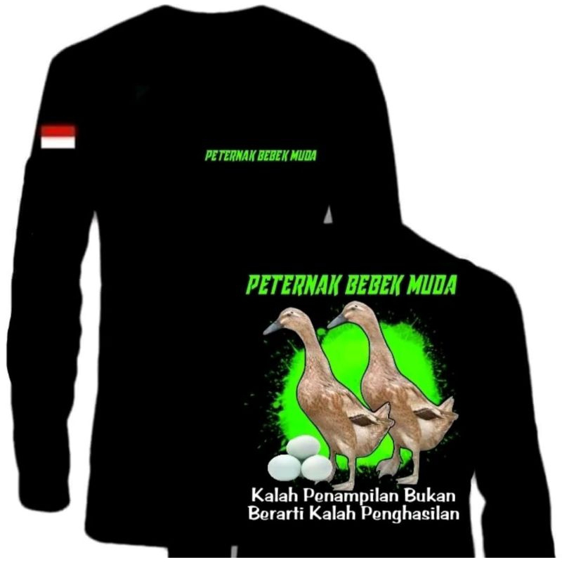 KAOS PETERNAK BEBEK MUDA CORAK HIJAU LENGAN PANJANG