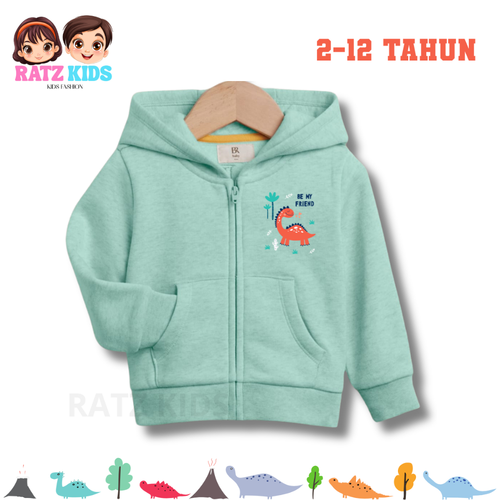 jaket anak  laki laki model zipper Dinosaurus umur 2-12 tahun sweater cewek cowok