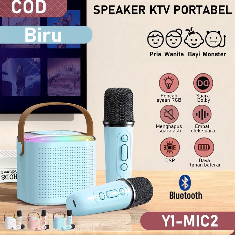 55LARIS MANIS CODSpeaker Bluetooth Karaoke 2 Mic Set Salon Bluetooth Karaoke Mini Speaker Microphone