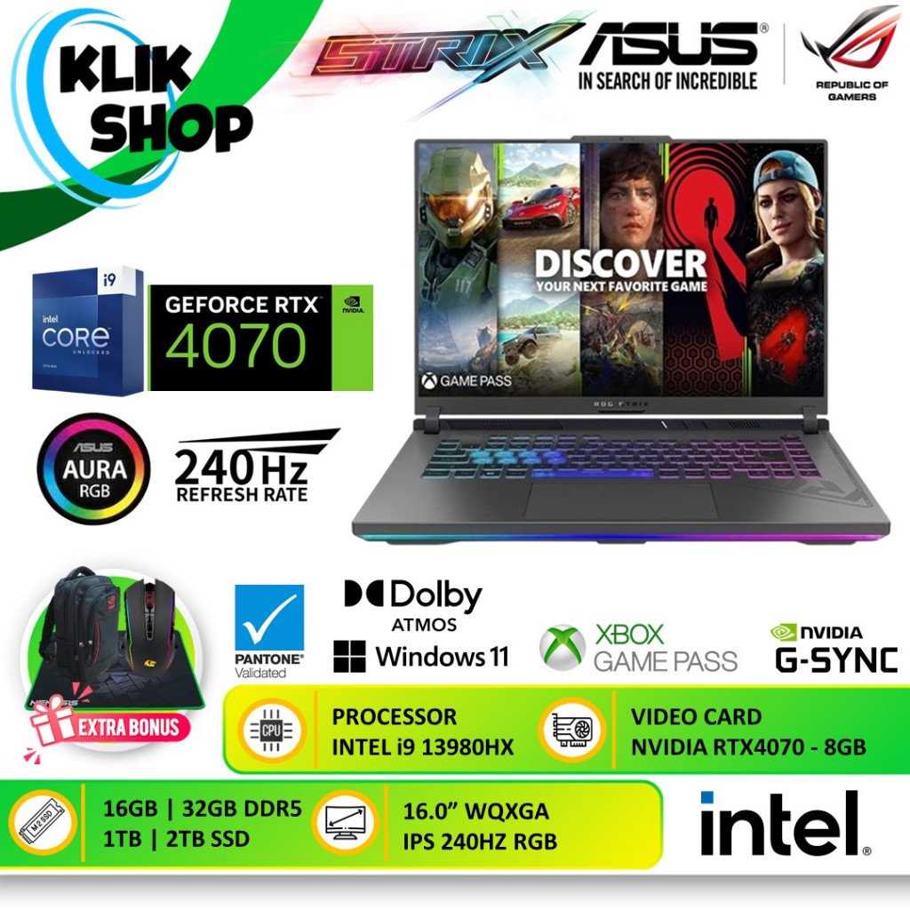 Asus ROG Strix G16 G614JI i9 13980HX RTX 4070 RAM 64GB 2TB SSD Windows 11 240Hz RGB