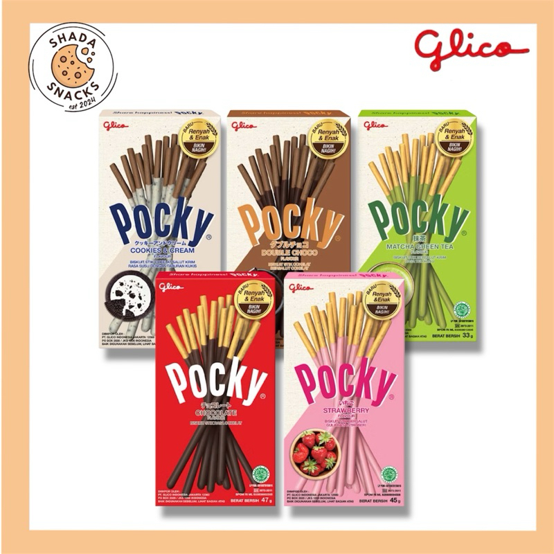 

Glico Pocky Biskuit Stik | Coklat Strawberry Matcha Cookies & Cream Double Choco | Jajan Murah | Ecer