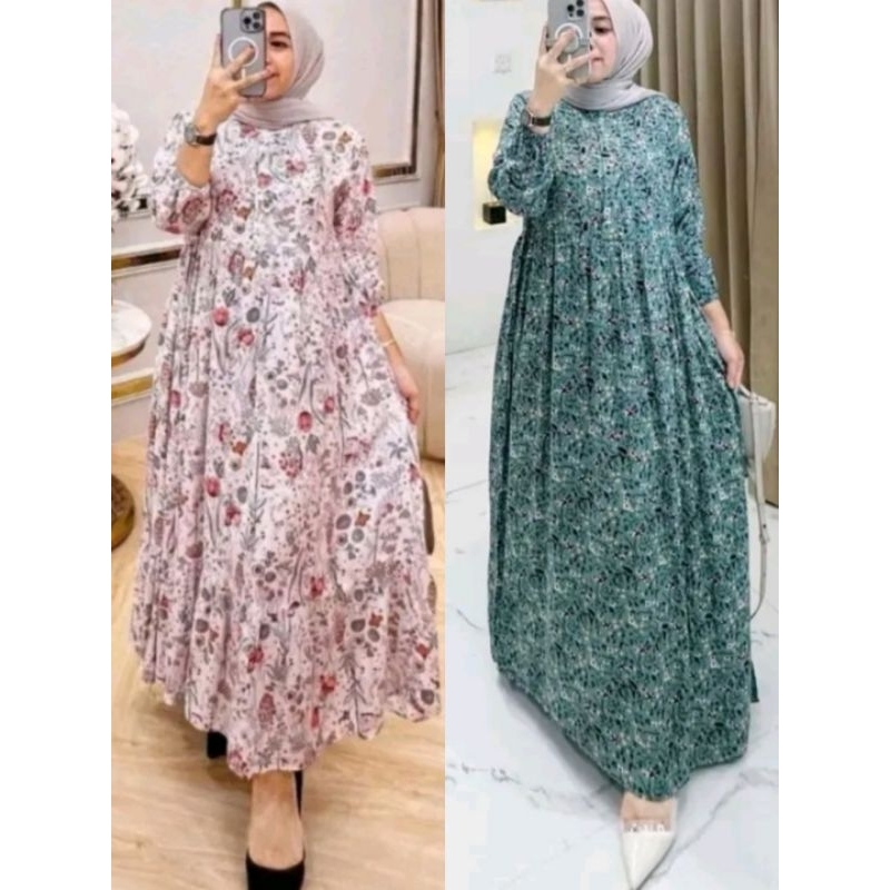 NEW DEALS Paket Bundling 100 RIBU Dapat 2 Pcs Arsy Midi Dress Gamis Rayon Motif Terlaris Baju
