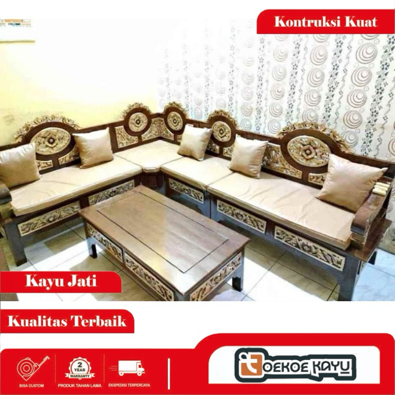 kursi tamu sudut, kursi sudut, kursi tamu nampan kayu jati, kursi sudut tamu kayu jati