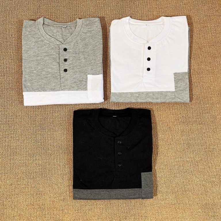 55SALE TERBATAS kaos pria lengan pendek model kancing depan kerah sanghai lengan pendek kombinasi wa