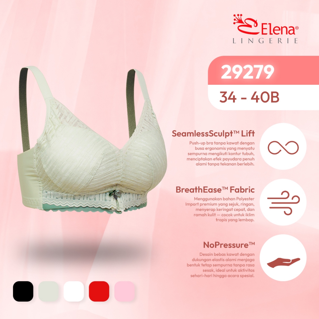 Elena  299279 Push Up Bra Tanpa Kawat Kait 4  - Size 34B-40B - Pakaian Dalam Wanita BH