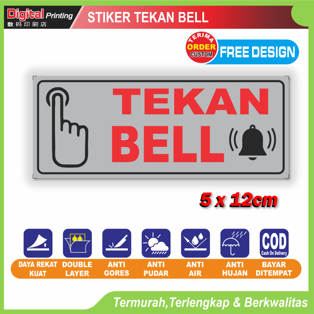 

Stiker tulisan tekan bell informasi kedatangan tamu sticker pencet bel rumah toko kantor warung