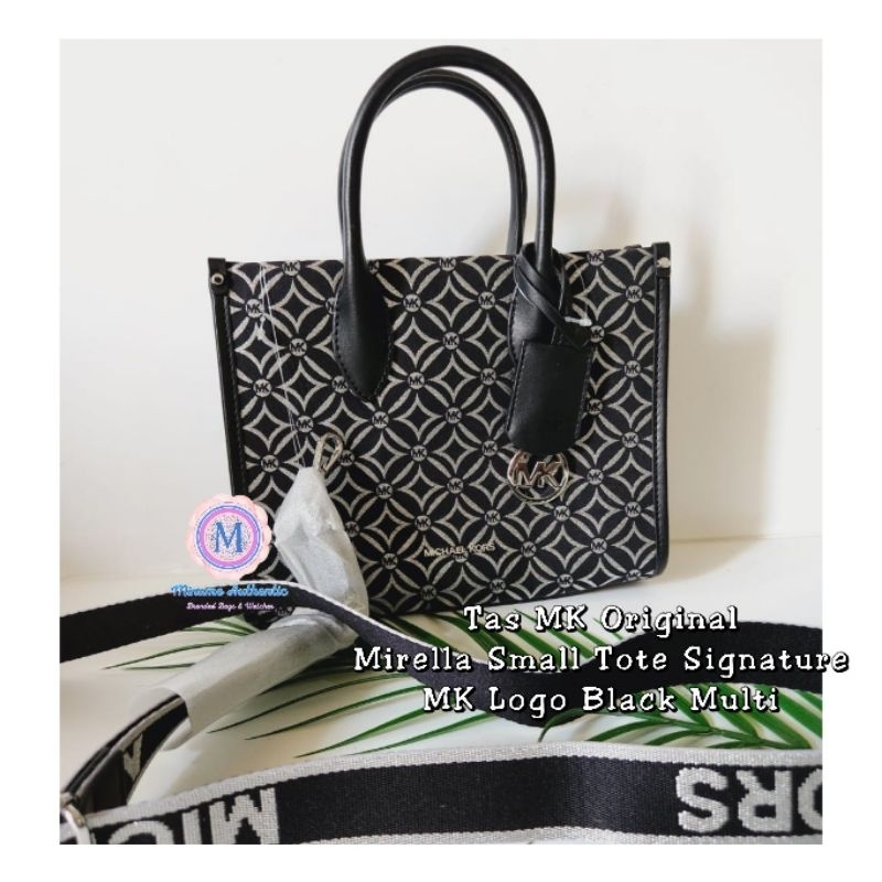Tas MK Original Mirella Small Tote Signature MK Logo Black /Red Oxblood Multi