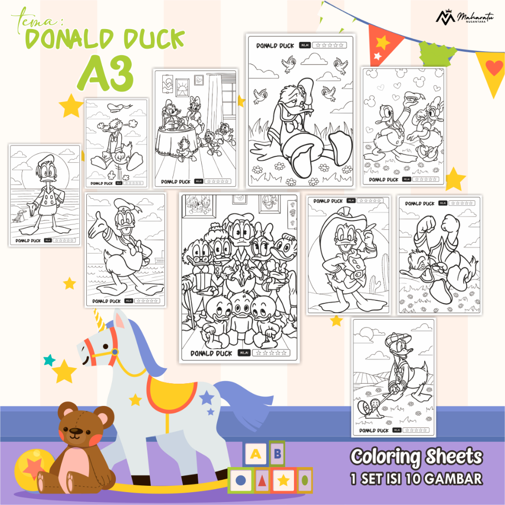 

[DONAL DUCK] KERTAS MEWARNAI ANAK - LEMBAR GAMBAR READY STOCK COLORING SHEETS A5
