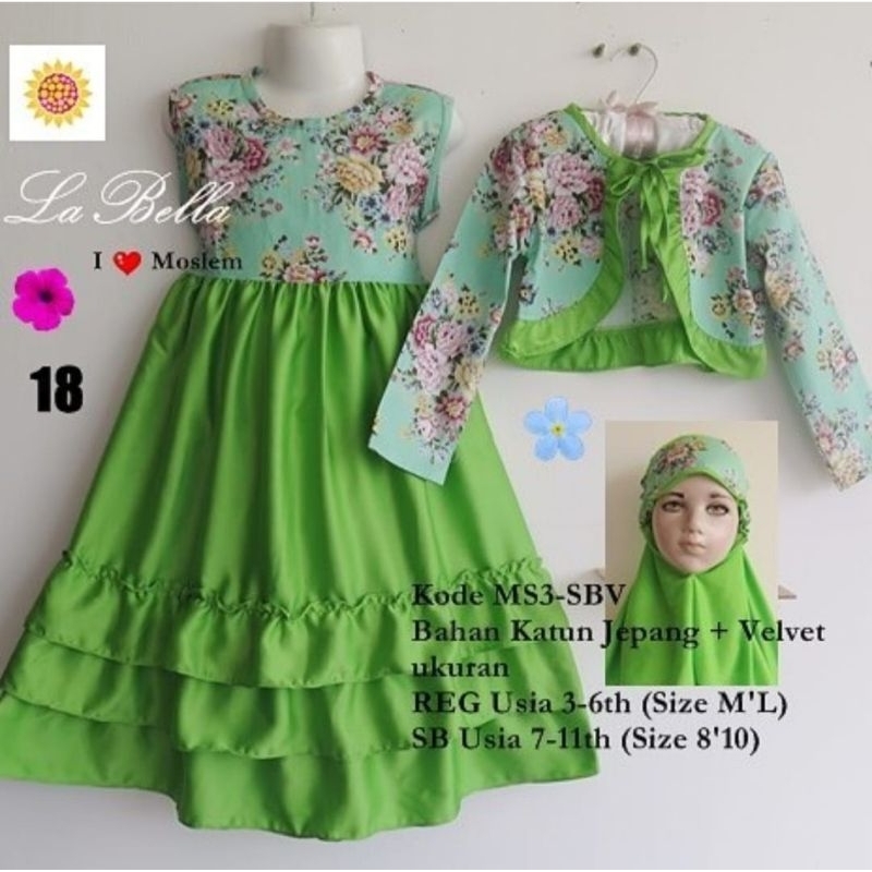 baju anak perempuan set jilbabnya merk labella