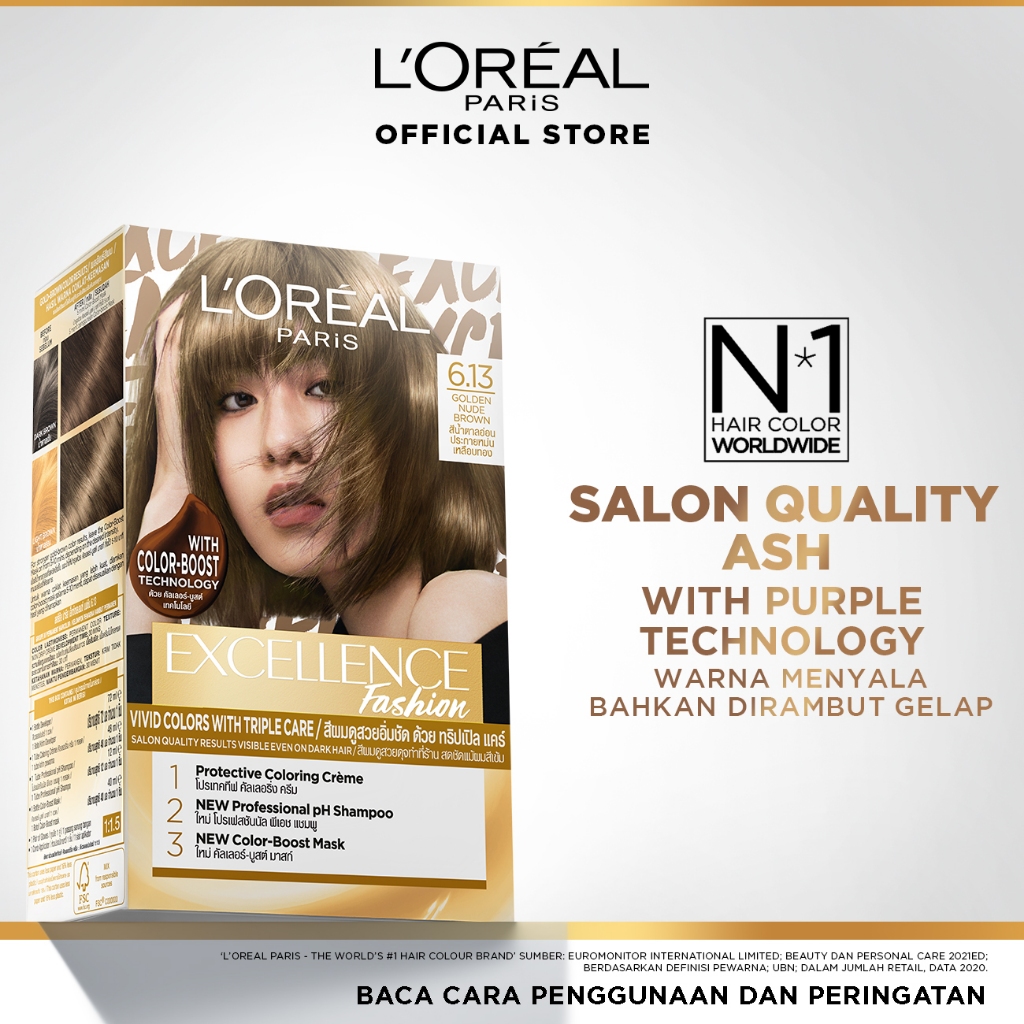 L'Oreal Paris Excellence Fashion Sparkling Visible Hair Color 6.13 Golden Nude Brown - Cat Rambut Pe
