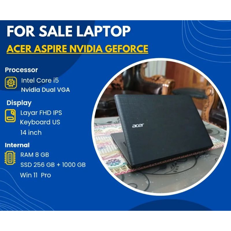 Laptop Acer Core i5 Nvidia Geforce RAM 8 GB up 16 GB SSD + HDD 128 + 500 GB