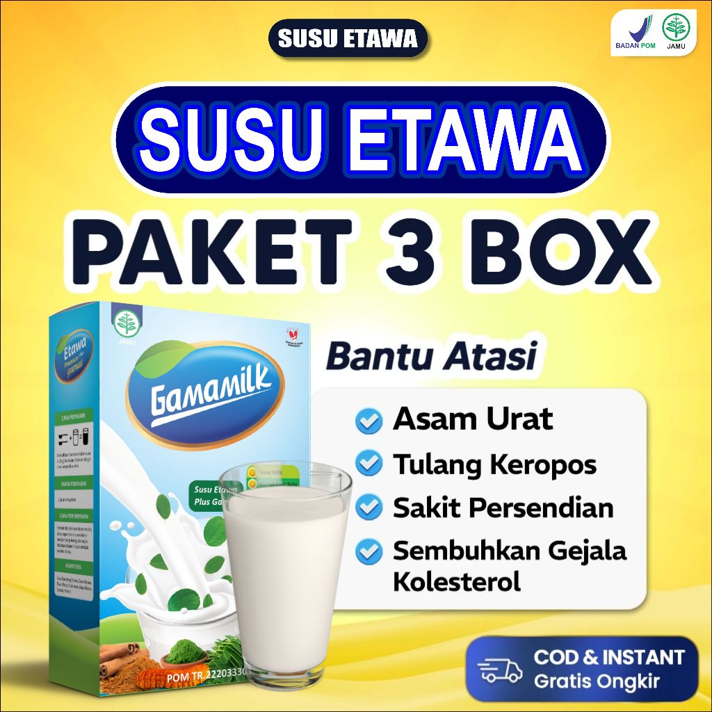 

SUSU ETAWA (3 box) - Susu Kambing Atasi Asam Urat Tulang Keropos & Nyeri Sendi