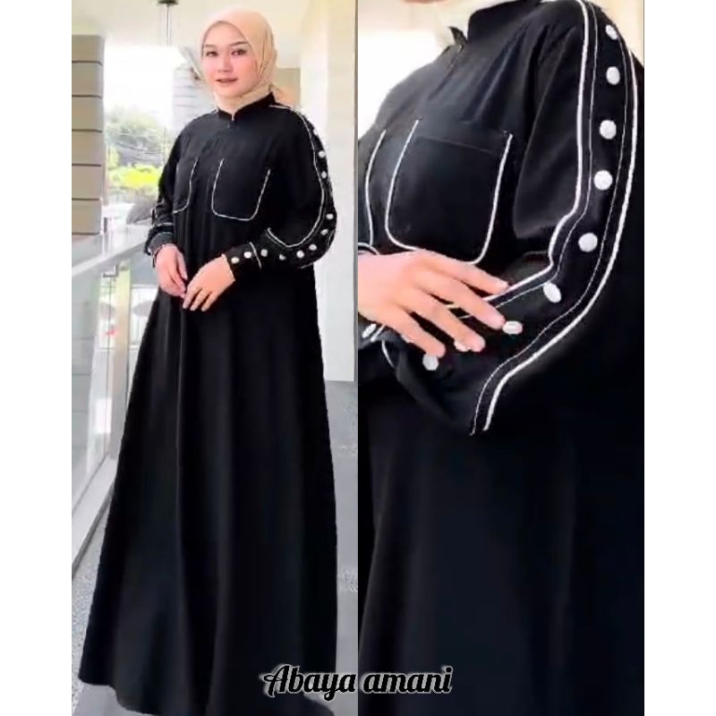 abaya dubai syari hitam modern simple elegan gamis amani